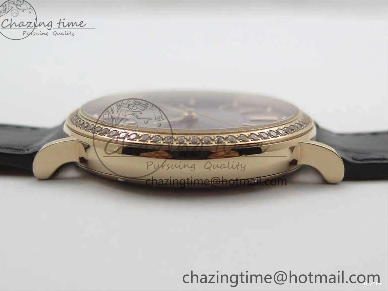 MIROTIME 1228 Durable Portofino 37mm RG V7F 1:1 Best Edition Gray Dial Diamonds Bezel on Black Leather Strap A 7089